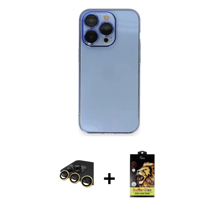 MARSİLYAN™- iPhone 14 Pro Max Kılıf Siluet Minimal Özel Seri - Siyah Buffer Cam Ekran Koruyucu + Raze Metal Kamera Lens - GD