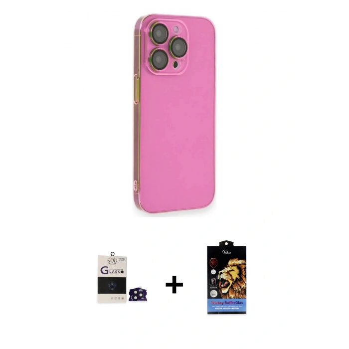 MARSİLYAN™- iPhone 14 Pro Max Kılıf Siluet Minimal Özel Seri - Siyah Buffer Hayalet Cam Ekran Koruyucu + Derin Mor Bilvis Titan Kamera Lens