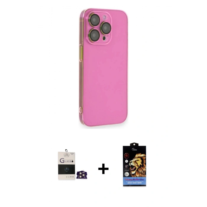 MARSİLYAN™- iPhone 14 Pro Max Kılıf Siluet Minimal Özel Seri - Siyah Buffer Hayalet Cam Ekran Koruyucu + Gold Bilvis Titan Kamera Lens