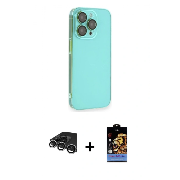 MARSİLYAN™- iPhone 14 Pro Max Kılıf Siluet Minimal Özel Seri - Siyah Buffer Hayalet Cam Ekran Koruyucu + Raze Metal Kamera Lens - GS