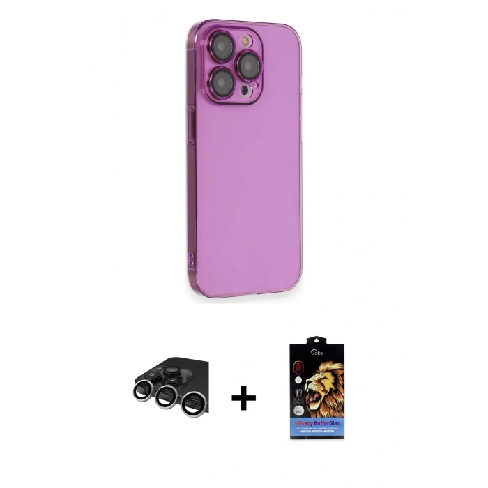 MARSİLYAN™- iPhone 14 Pro Max Kılıf Siluet Minimal Özel Seri - Siyah Buffer Hayalet Cam Ekran Koruyucu + Raze Metal Kamera Lens - GS