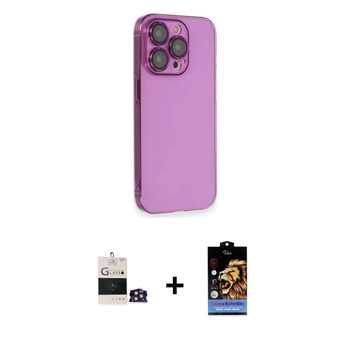 MARSİLYAN™- iPhone 14 Pro Max Kılıf Siluet Minimal Özel Seri - Siyah Buffer Hayalet Cam Ekran Koruyucu + Gold Bilvis Titan Kamera Lens