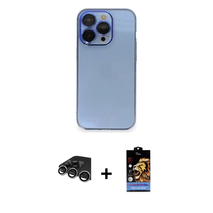 MARSİLYAN™- iPhone 14 Pro Max Kılıf Siluet Minimal Özel Seri - Siyah Buffer Hayalet Cam Ekran Koruyucu + Raze Metal Kamera Lens - GS