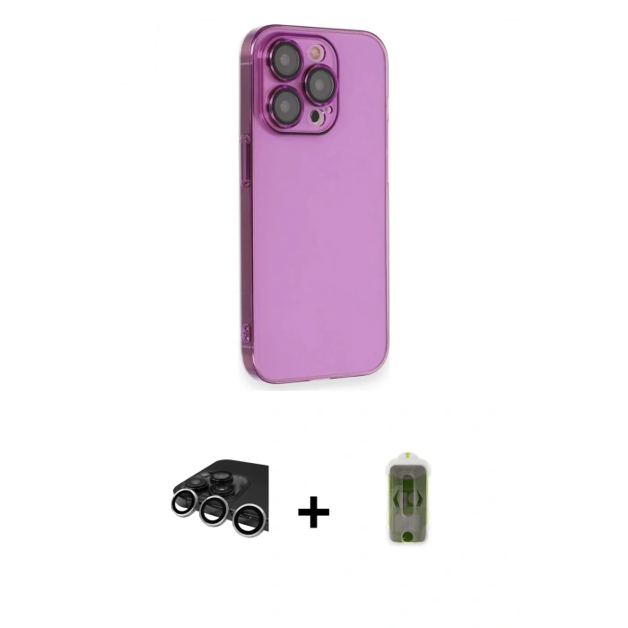 MARSİLYAN™- iPhone 14 Pro Max Kılıf Siluet Minimal Özel Seri - Siyah Joko Magic 5D Hayalet Cam + Gümüş Raze Metal Kamera Lens
