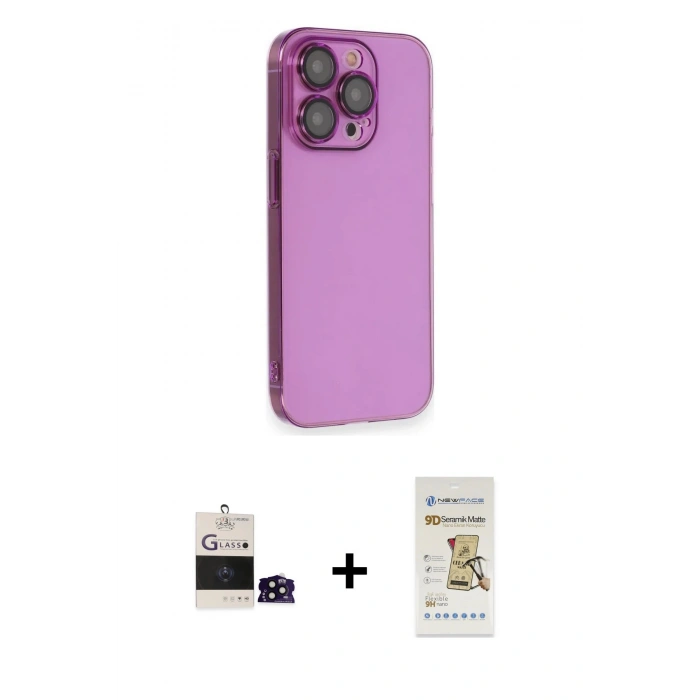 MARSİLYAN™- iPhone 14 Pro Max Kılıf Siluet Minimal Özel Seri - Siyah Mat Seramik Nano Ekran Koruyucu + Bilvis Titan Kamera Lens - SH