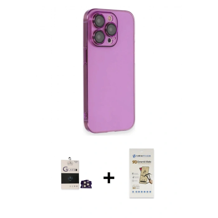 MARSİLYAN™- iPhone 14 Pro Max Kılıf Siluet Minimal Özel Seri - Siyah Mat Seramik Nano Ekran Koruyucu + Bilvis Titan Kamera Lens - GD