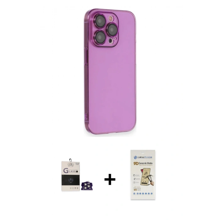 MARSİLYAN™- iPhone 14 Pro Max Kılıf Siluet Minimal Özel Seri - Siyah Mat Seramik Nano Ekran Koruyucu + Bilvis Titan Kamera Lens - GS