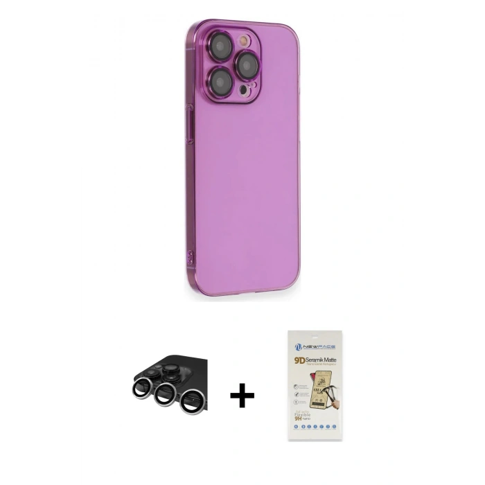MARSİLYAN™- iPhone 14 Pro Max Kılıf Siluet Minimal Özel Seri - Siyah Mat Seramik Nano Ekran Koruyucu + Raze Metal Kamera Lens - GS