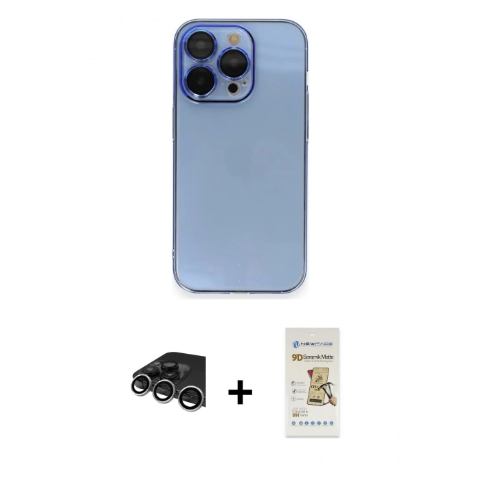 MARSİLYAN™- iPhone 14 Pro Max Kılıf Siluet Minimal Özel Seri - Siyah Mat Seramik Nano Ekran Koruyucu + Raze Metal Kamera Lens - GS