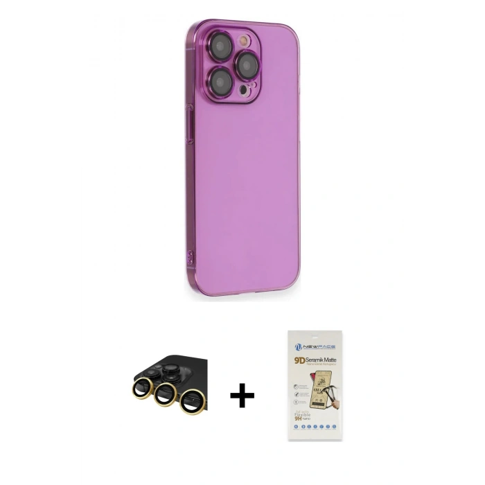 MARSİLYAN™- iPhone 14 Pro Max Kılıf Siluet Minimal Özel Seri - Siyah Mat Seramik Nano Ekran Koruyucu + Raze Metal Kamera Lens - GD