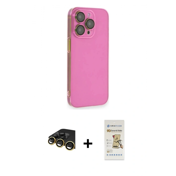 MARSİLYAN™- iPhone 14 Pro Max Kılıf Siluet Minimal Özel Seri - Siyah Mat Seramik Nano Ekran Koruyucu + Raze Metal Kamera Lens - GD