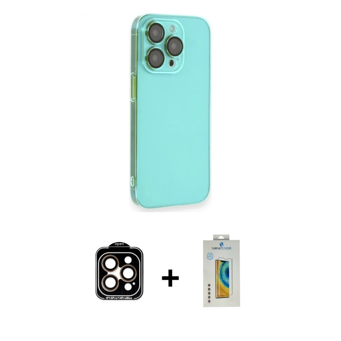 MARSİLYAN™- iPhone 14 Pro Max Kılıf Siluet Minimal Özel Seri - Siyah Polymer Nano Ekran Koruyucu + PVD Metal Kamera Lens - TU