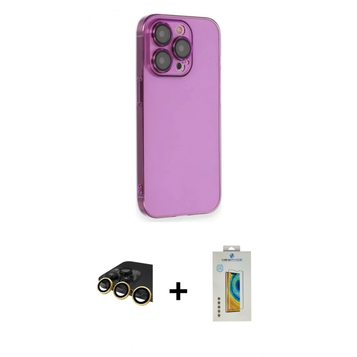 MARSİLYAN™- iPhone 14 Pro Max Kılıf Siluet Minimal Özel Seri - Siyah Polymer Nano Ekran Koruyucu + Raze Metal Kamera Lens - GD