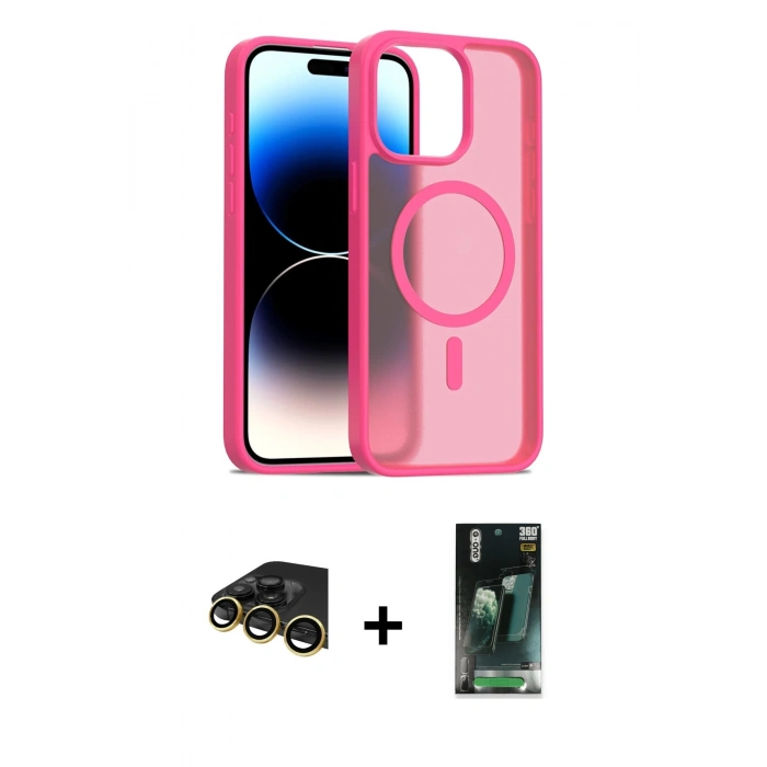 MARSİLYAN™- iPhone 14 Pro Max Kılıf Siluet Minimal Prime - Şeffaf 360 Full Body Arka Koruyucu + Raze Metal Kamera Lens - GD