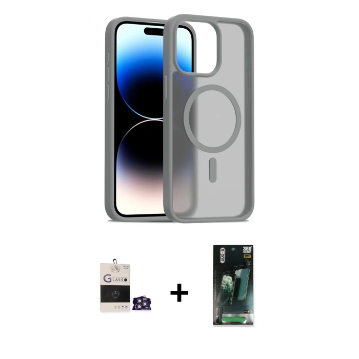 MARSİLYAN™- iPhone 14 Pro Max Kılıf Siluet Minimal Prime - Şeffaf 360 Full Body Arka Koruyucu + Bilvis Titan Kamera Lens - GS