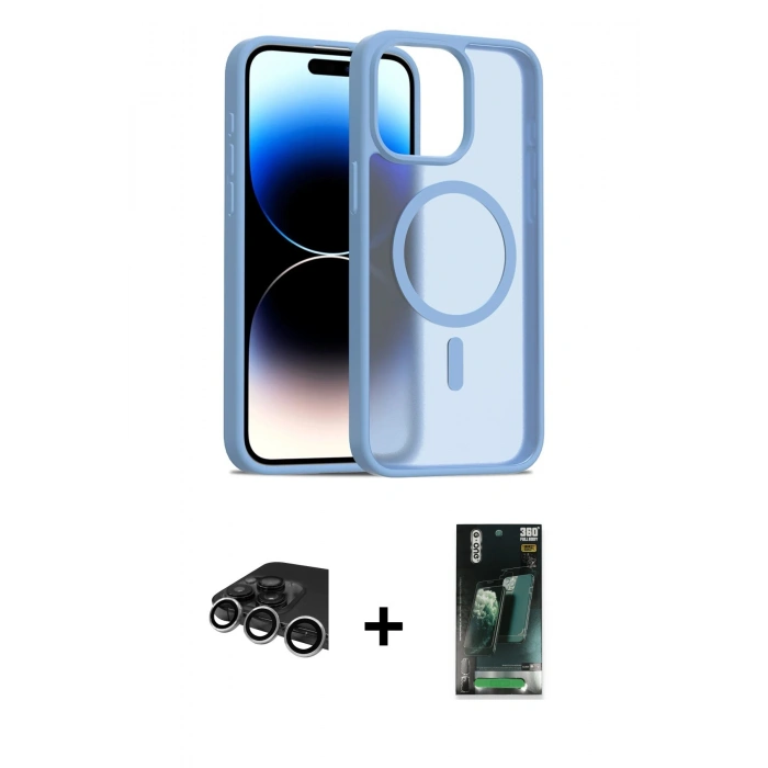 MARSİLYAN™- iPhone 14 Pro Max Kılıf Siluet Minimal Prime - Şeffaf 360 Full Body Arka Koruyucu + Raze Metal Kamera Lens - GS