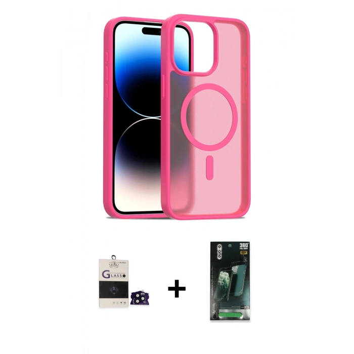 MARSİLYAN™- iPhone 14 Pro Max Kılıf Siluet Minimal Prime - Şeffaf 360 Full Body Arka Koruyucu + Siyah Bilvis Titan Kamera Lens