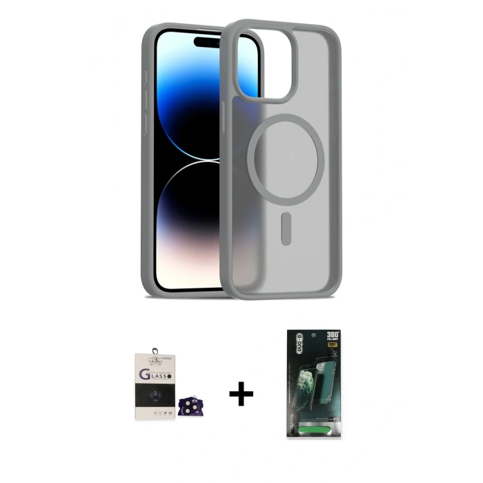 MARSİLYAN™- iPhone 14 Pro Max Kılıf Siluet Minimal Prime - Şeffaf 360 Full Body Arka Koruyucu + Siyah Bilvis Titan Kamera Lens