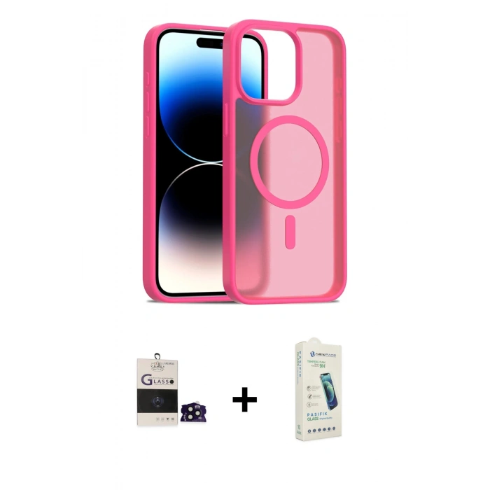 MARSİLYAN™- iPhone 14 Pro Max Kılıf Siluet Minimal Prime - Şeffaf Pasifik Cam Ekran Koruyucu + Bilvis Titan Kamera Lens - SH
