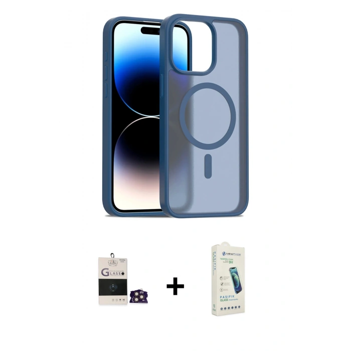 MARSİLYAN™- iPhone 14 Pro Max Kılıf Siluet Minimal Prime - Şeffaf Pasifik Cam Ekran Koruyucu + Bilvis Titan Kamera Lens - GD