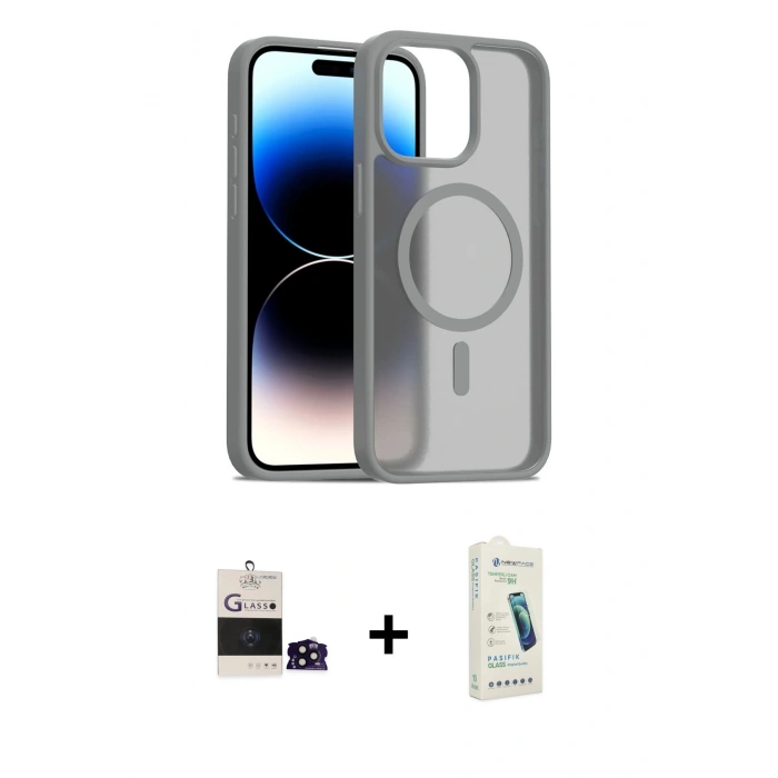 MARSİLYAN™- iPhone 14 Pro Max Kılıf Siluet Minimal Prime - Şeffaf Pasifik Cam Ekran Koruyucu + Bilvis Titan Kamera Lens - SH