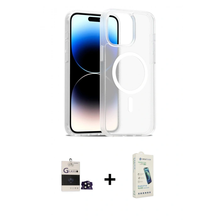 MARSİLYAN™- iPhone 14 Pro Max Kılıf Siluet Minimal Prime - Şeffaf Pasifik Cam Ekran Koruyucu + Bilvis Titan Kamera Lens - SH