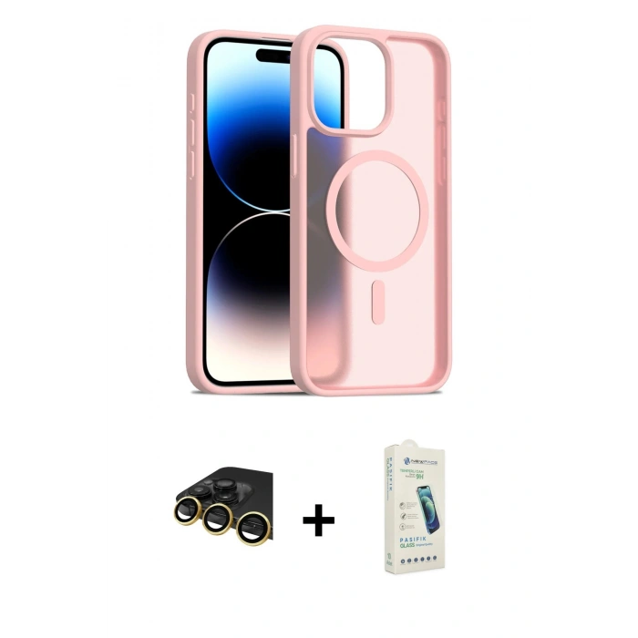 MARSİLYAN™- iPhone 14 Pro Max Kılıf Siluet Minimal Prime - Şeffaf Pasifik Cam Ekran Koruyucu + Raze Metal Kamera Lens - GD