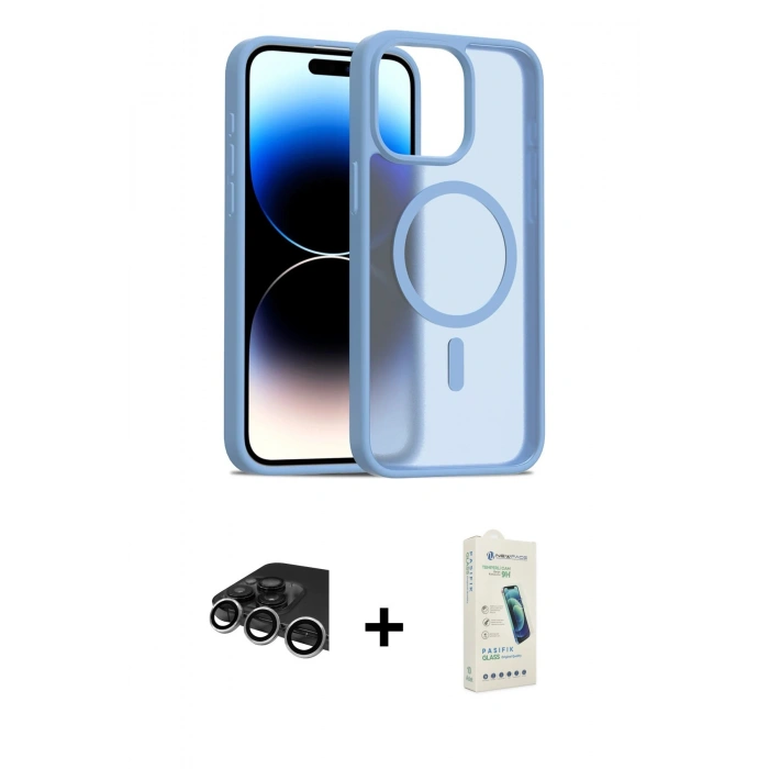MARSİLYAN™- iPhone 14 Pro Max Kılıf Siluet Minimal Prime - Şeffaf Pasifik Cam Ekran Koruyucu + Raze Metal Kamera Lens - GS