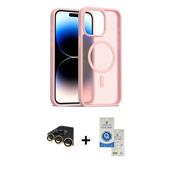MARSİLYAN™- iPhone 14 Pro Max Kılıf Siluet Minimal Prime - Şeffaf Royal Nano Ekran Koruyucu + Raze Metal Kamera Lens - GD