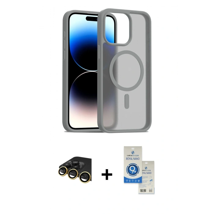 MARSİLYAN™- iPhone 14 Pro Max Kılıf Siluet Minimal Prime - Şeffaf Royal Nano Ekran Koruyucu + Raze Metal Kamera Lens - GD