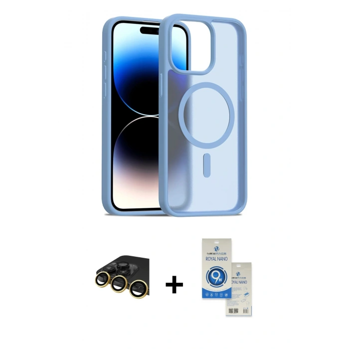 MARSİLYAN™- iPhone 14 Pro Max Kılıf Siluet Minimal Prime - Şeffaf Royal Nano Ekran Koruyucu + Raze Metal Kamera Lens - GD