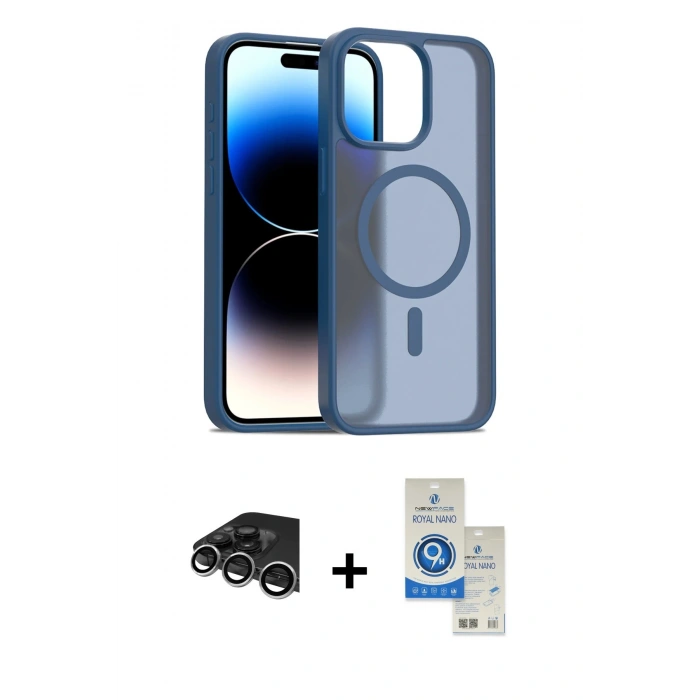MARSİLYAN™- iPhone 14 Pro Max Kılıf Siluet Minimal Prime - Şeffaf Royal Nano Ekran Koruyucu + Raze Metal Kamera Lens - GS