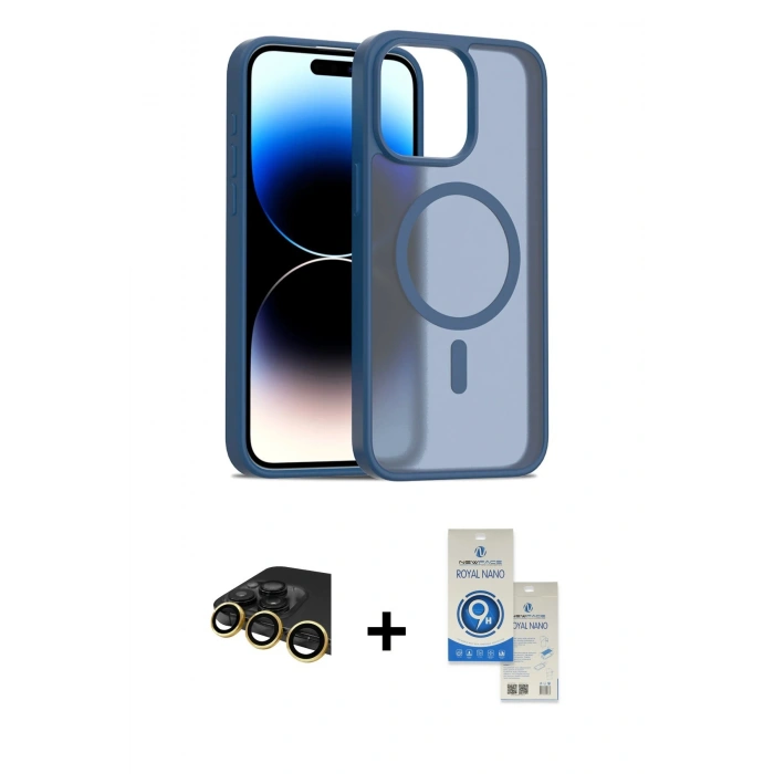 MARSİLYAN™- iPhone 14 Pro Max Kılıf Siluet Minimal Prime - Şeffaf Royal Nano Ekran Koruyucu + Raze Metal Kamera Lens - GD