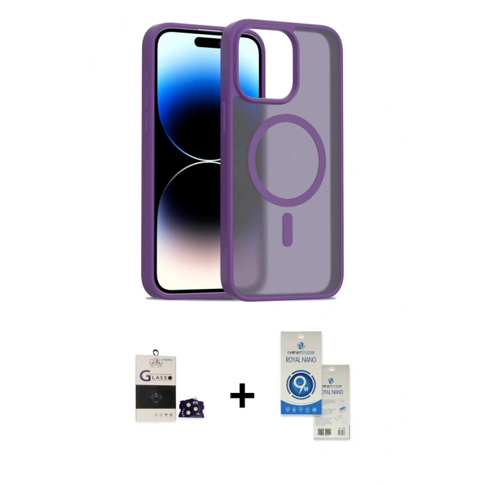 MARSİLYAN™- iPhone 14 Pro Max Kılıf Siluet Minimal Prime - Şeffaf Royal Nano Ekran Koruyucu + Siyah Bilvis Titan Kamera Lens