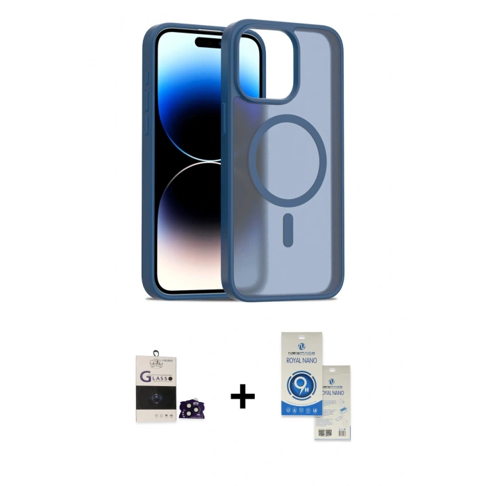 MARSİLYAN™- iPhone 14 Pro Max Kılıf Siluet Minimal Prime - Şeffaf Royal Nano Ekran Koruyucu + Siyah Bilvis Titan Kamera Lens
