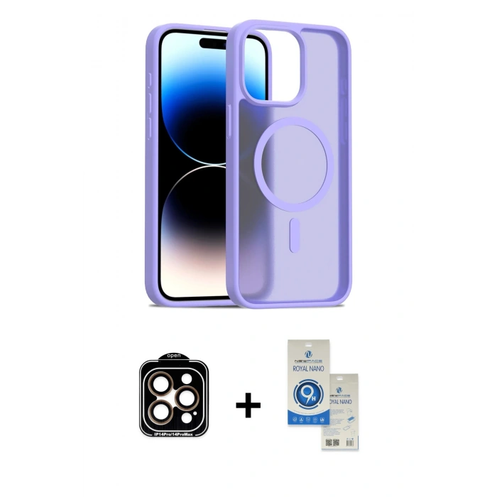 MARSİLYAN™- iPhone 14 Pro Max Kılıf Siluet Minimal Prime - Şeffaf Royal Nano Ekran Koruyucu + PVD Metal Kamera Lens - TU