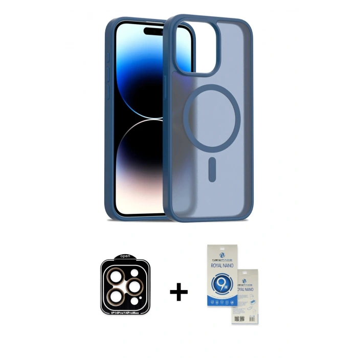 MARSİLYAN™- iPhone 14 Pro Max Kılıf Siluet Minimal Prime - Şeffaf Royal Nano Ekran Koruyucu + PVD Metal Kamera Lens - TU