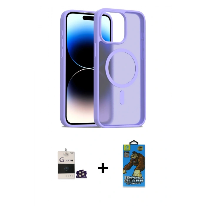 MARSİLYAN™- iPhone 14 Pro Max Kılıf Siluet Minimal Prime - Siyah 18D Cam Ekran Koruyucu + Bilvis Titan Kamera Lens - GD