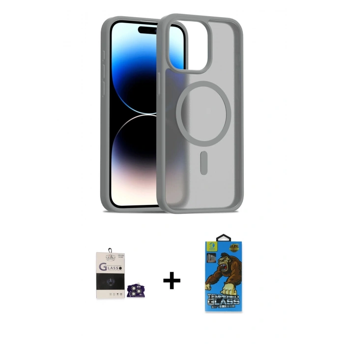 MARSİLYAN™- iPhone 14 Pro Max Kılıf Siluet Minimal Prime - Siyah 18D Cam Ekran Koruyucu + Bilvis Titan Kamera Lens - GS