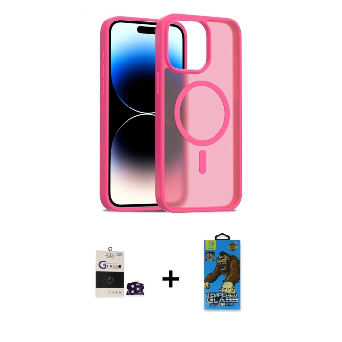 MARSİLYAN™- iPhone 14 Pro Max Kılıf Siluet Minimal Prime - Siyah 18D Cam Ekran Koruyucu + Bilvis Titan Kamera Lens - DNMR