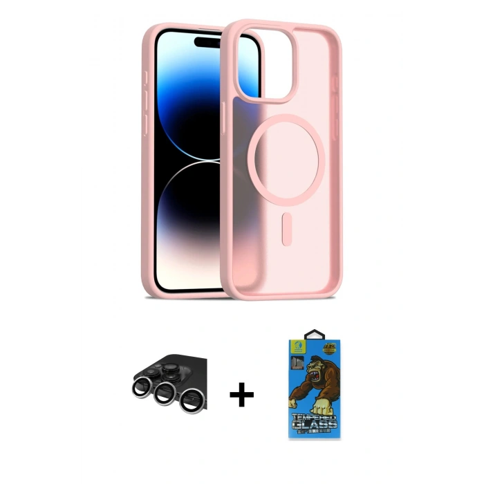MARSİLYAN™- iPhone 14 Pro Max Kılıf Siluet Minimal Prime - Siyah 18D Cam Ekran Koruyucu + Raze Metal Kamera Lens - GS