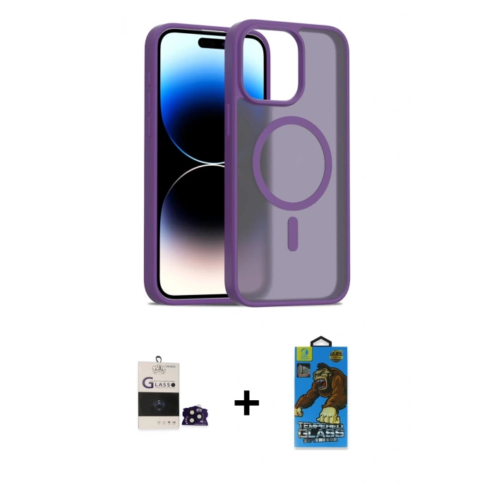 MARSİLYAN™- iPhone 14 Pro Max Kılıf Siluet Minimal Prime - Siyah 18D Cam Ekran Koruyucu + Siyah Bilvis Titan Kamera Lens