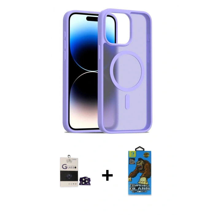 MARSİLYAN™- iPhone 14 Pro Max Kılıf Siluet Minimal Prime - Siyah 18D Cam Ekran Koruyucu + Siyah Bilvis Titan Kamera Lens
