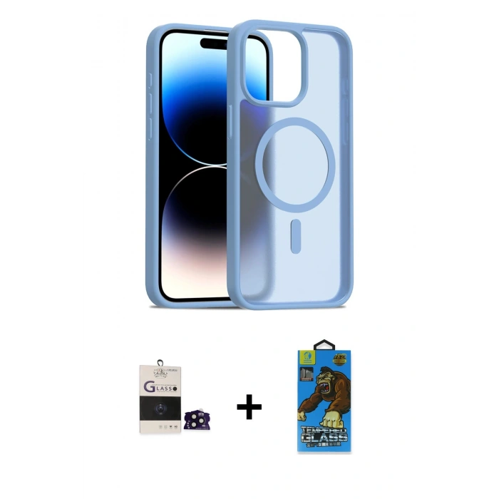 MARSİLYAN™- iPhone 14 Pro Max Kılıf Siluet Minimal Prime - Siyah 18D Cam Ekran Koruyucu + Siyah Bilvis Titan Kamera Lens