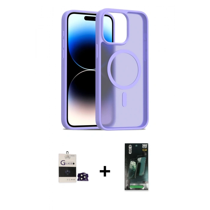 MARSİLYAN™- iPhone 14 Pro Max Kılıf Siluet Minimal Prime - Siyah 360 Mat Full Body Arka Koruyucu + Bilvis Titan Kamera Lens - SH