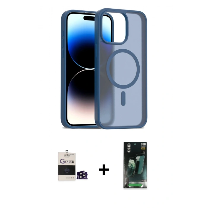 MARSİLYAN™- iPhone 14 Pro Max Kılıf Siluet Minimal Prime - Siyah 360 Mat Full Body Arka Koruyucu + Bilvis Titan Kamera Lens - SH