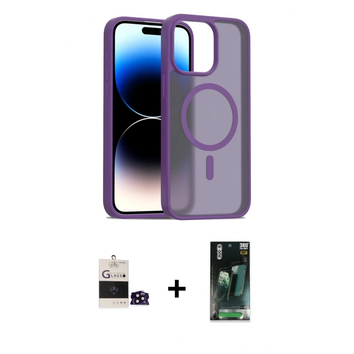 MARSİLYAN™- iPhone 14 Pro Max Kılıf Siluet Minimal Prime - Siyah 360 Mat Full Body Arka Koruyucu + Bilvis Titan Kamera Lens - SH