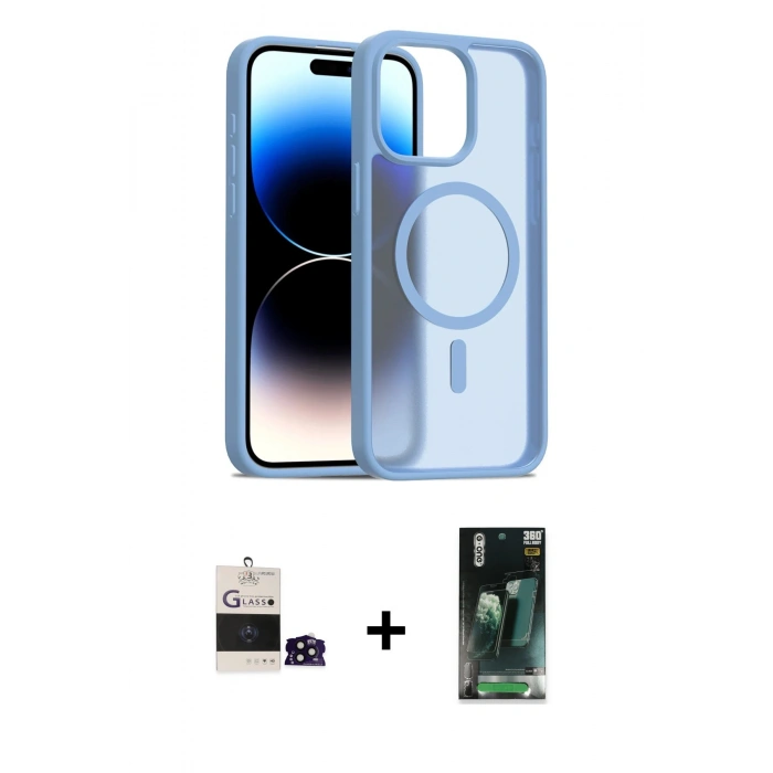 MARSİLYAN™- iPhone 14 Pro Max Kılıf Siluet Minimal Prime - Siyah 360 Mat Full Body Arka Koruyucu + Bilvis Titan Kamera Lens - SH