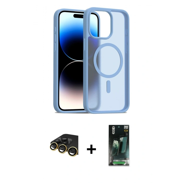 MARSİLYAN™- iPhone 14 Pro Max Kılıf Siluet Minimal Prime - Siyah 360 Mat Full Body Arka Koruyucu + Raze Metal Kamera Lens - GD