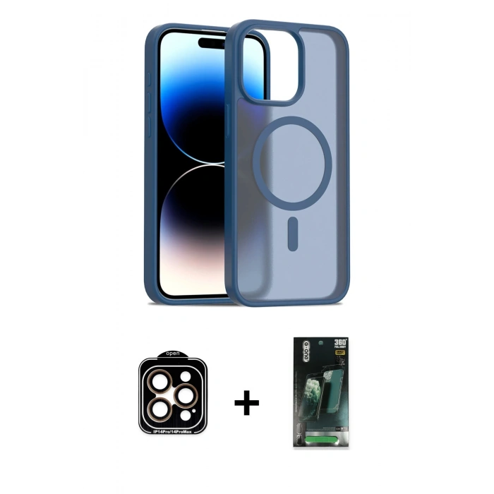 MARSİLYAN™- iPhone 14 Pro Max Kılıf Siluet Minimal Prime - Siyah 360 Mat Full Body Arka Koruyucu + PVD Metal Kamera Lens - TU